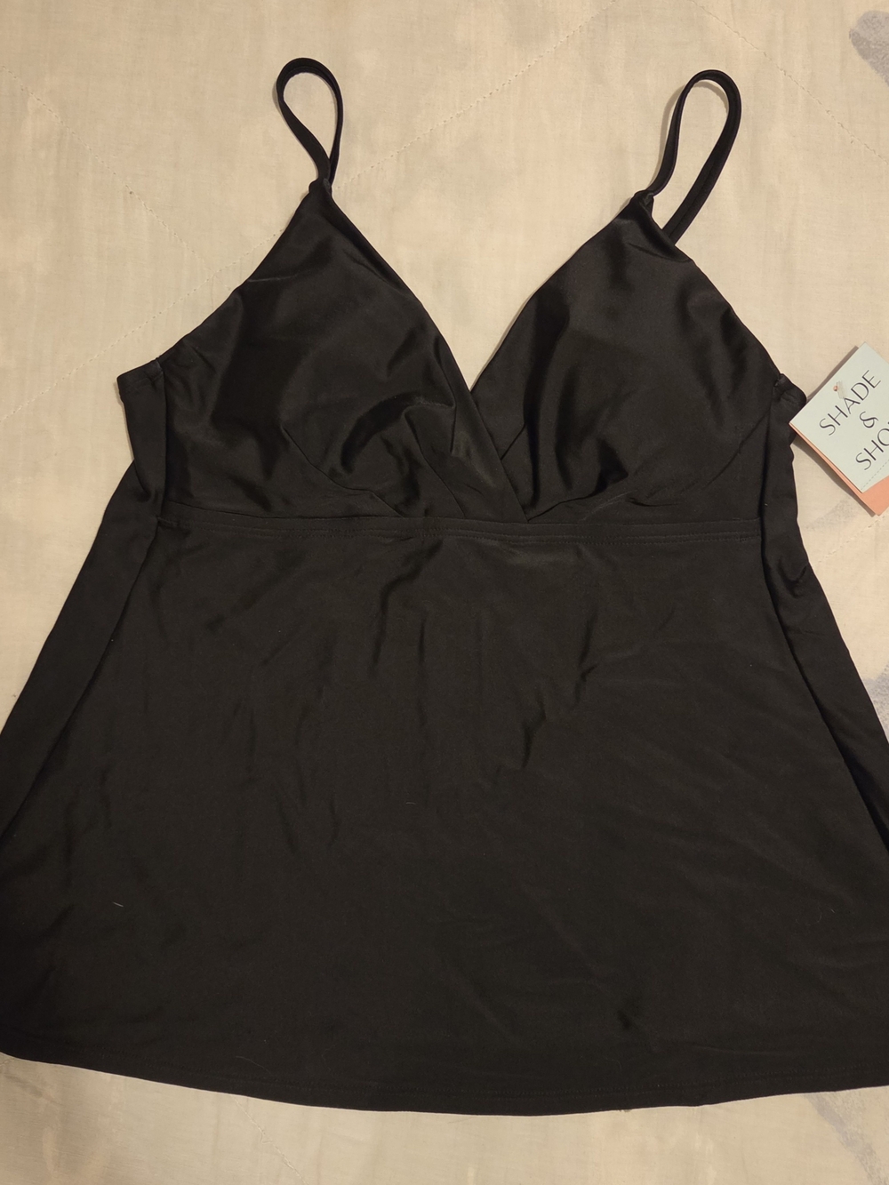 Shade & Shore Black Tankini Top V-Neck and Thin Straps